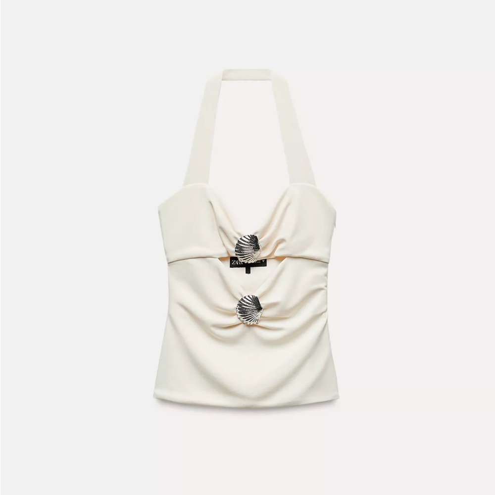 NWT Zara Cream Halter Top with Shell Accents
